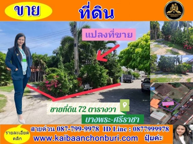 ขายที่ดิน72ตารางวาบางพระ ที่ดินติดถนนคอนกรีต พื้นที่ 72 ตารางวา โทร 087-7999978 คุณปุ๋ย